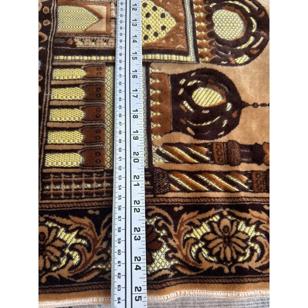Aydin Mensucat Turkish Prayer Rug Brown Gold Mosque Design Fringed Sajadah Mat